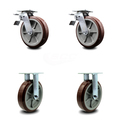 Service Caster 8 Inch Polyurethane Caster Set with Roller Bearing 2 Brakes 2 Rigid SCC SCC-TTL30S820-PPUR-2-R-2